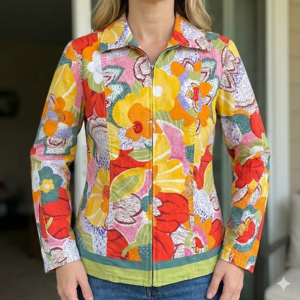 Coldwater Creek Women's Floral Zip-Front Structured Jacket Size Small